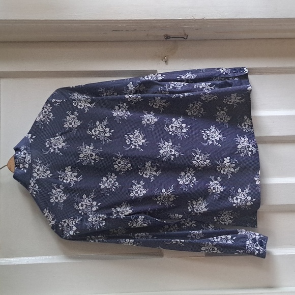 Homemade Vintage Blouse - Size Small - Blue and White Floral Dot Button Down - Picture 5 of 8